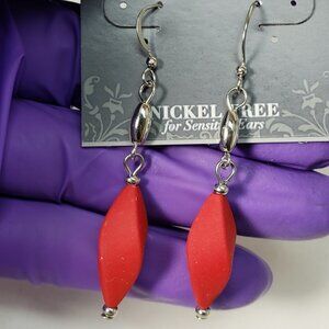 2/$30 Silver tone Red Beaded Drop Dangle Earrings - 2.5" Long - Women Jewelry